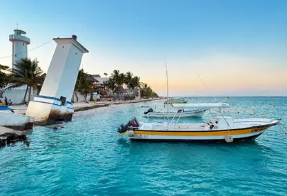 boats anchored in the ocean